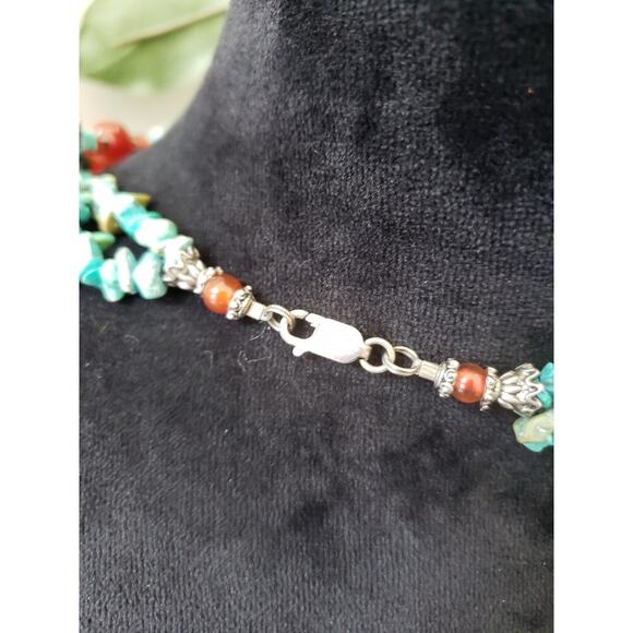 Womens Fashion 2 Strand Blue Magnesite Turquoise Coral Beads Necklace w/ Lobster - Picture 6 of 6